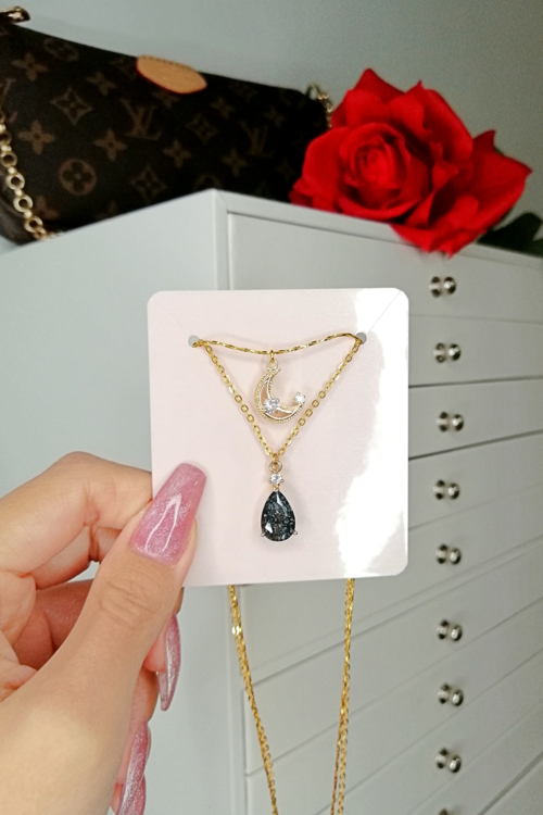 Collar de varias capas con motivo de luna, bañado en oro de 18 quilates